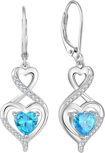 Heart Birthstone Earrings 925 Sterling Silver Infinity Dangle Drop Leverback Earrings Jewelry Gifts for Women in Kuwait