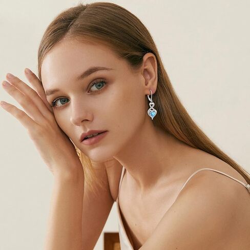 Heart Birthstone Earrings 925 Sterling Silver Infinity Dangle Drop Leverback Earrings Jewelry Gifts for Women in Kuwait