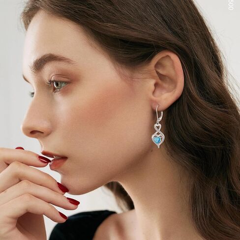 Heart Birthstone Earrings 925 Sterling Silver Infinity Dangle Drop Leverback Earrings Jewelry Gifts for Women in Kuwait