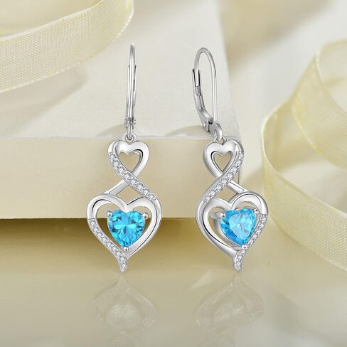 Heart Birthstone Earrings 925 Sterling Silver Infinity Dangle Drop Leverback Earrings Jewelry Gifts for Women in Kuwait
