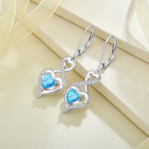 Heart Birthstone Earrings 925 Sterling Silver Infinity Dangle Drop Leverback Earrings Jewelry Gifts for Women in Kuwait
