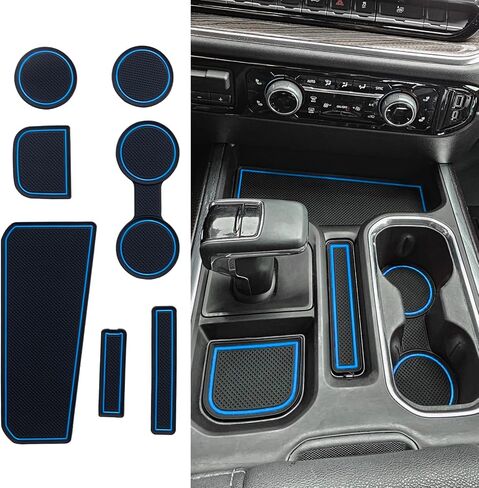 TOPINSTALL Console Liners Compatible with 2023-2025 Chevy Silverado/GMC Sierra 1500 & 2022 Refreshed 1500 Models, 6PCS Non-Slip Cup Holder Mats, Premium Custom Red-Full Console w/Bucket Seats ONLY in Saudi Arabia