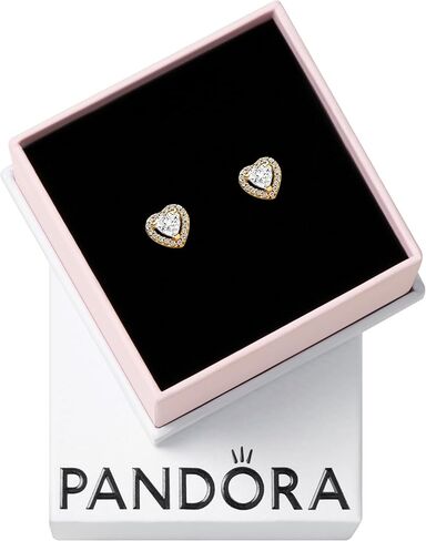 PANDORA Heart 14k gold-plated stud earrings with clear cubic zirconia, with Gift Box in Saudi Arabia
