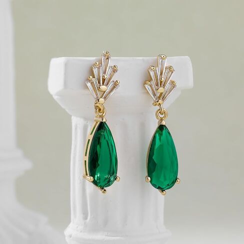 Emerald Earrings Gold and Emerald Drop Earrings Women Emerald Green Earrings Dangling Green Rhinestone Dangle Earrings for Prom Wedding Day in Saudi Arabia