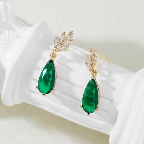 Emerald Earrings Gold and Emerald Drop Earrings Women Emerald Green Earrings Dangling Green Rhinestone Dangle Earrings for Prom Wedding Day in Saudi Arabia