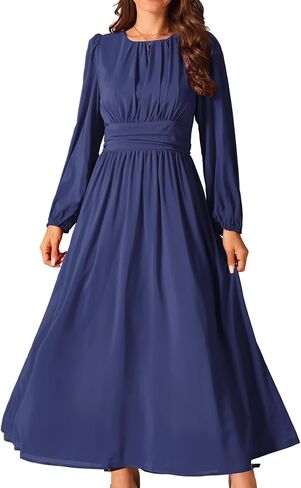 Seta T Women's Cocktail Party Dresses Crewneck Lantern Long Sleeves A-Line Chiffon Maxi Formal Dress in Kuwait
