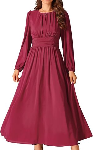 Seta T Women's Cocktail Party Dresses Crewneck Lantern Long Sleeves A-Line Chiffon Maxi Formal Dress in Kuwait