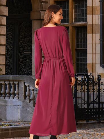 Seta T Women's Cocktail Party Dresses Crewneck Lantern Long Sleeves A-Line Chiffon Maxi Formal Dress in Kuwait