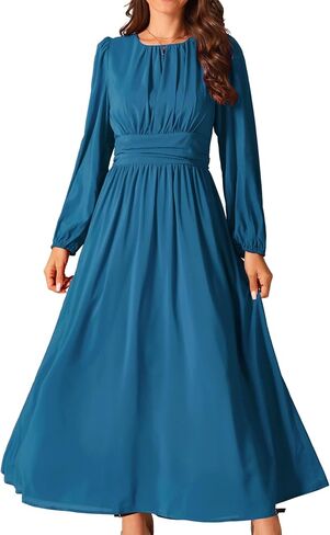 Seta T Women's Cocktail Party Dresses Crewneck Lantern Long Sleeves A-Line Chiffon Maxi Formal Dress in Kuwait