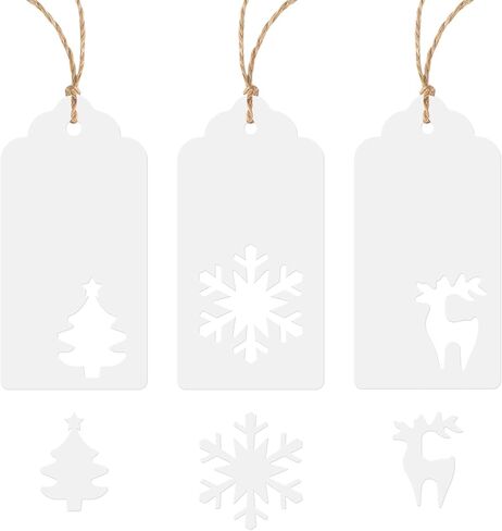 Christmas Gift Tags, 100pcs Brown Gift Tags with Strings, 300g/m² Thick Kraft Paper Gift Tags, Christmas Tags with Christmas Tree, Gift Tags Christmas for Presents, Jars, Crafts(Brown) in Kuwait