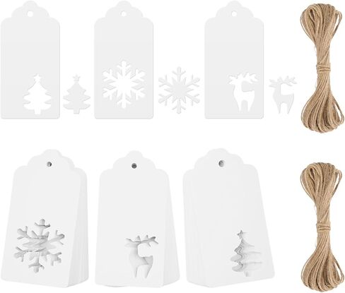 Christmas Gift Tags, 100pcs Brown Gift Tags with Strings, 300g/m² Thick Kraft Paper Gift Tags, Christmas Tags with Christmas Tree, Gift Tags Christmas for Presents, Jars, Crafts(Brown) in Kuwait