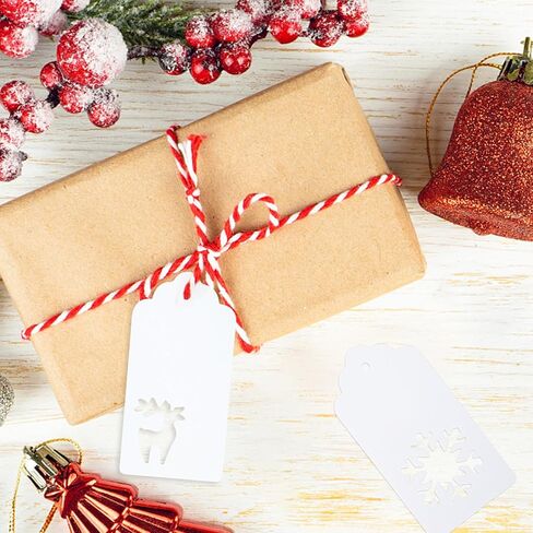 Christmas Gift Tags, 100pcs Brown Gift Tags with Strings, 300g/m² Thick Kraft Paper Gift Tags, Christmas Tags with Christmas Tree, Gift Tags Christmas for Presents, Jars, Crafts(Brown) in Kuwait