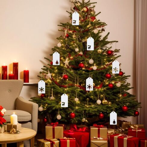 Christmas Gift Tags, 100pcs Brown Gift Tags with Strings, 300g/m² Thick Kraft Paper Gift Tags, Christmas Tags with Christmas Tree, Gift Tags Christmas for Presents, Jars, Crafts(Brown) in Kuwait