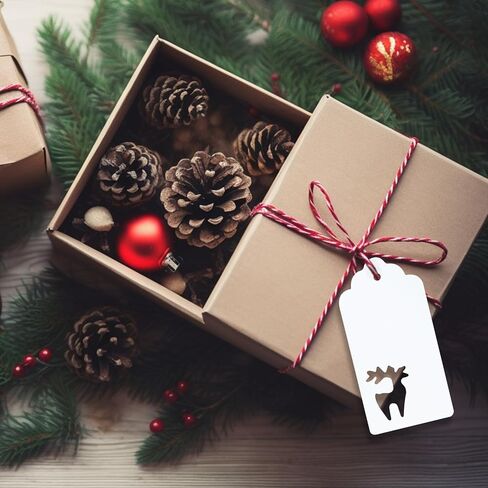 Christmas Gift Tags, 100pcs Brown Gift Tags with Strings, 300g/m² Thick Kraft Paper Gift Tags, Christmas Tags with Christmas Tree, Gift Tags Christmas for Presents, Jars, Crafts(Brown) in Kuwait