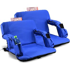 Stadium Seats for Bleachers with Back Support and Thick Padded Cushion,24" Extra Wide Portable Reclining Folding Chair with Optional Arms, 4 Pockets and Shoulder Straps,Big Size,Black,2PCS