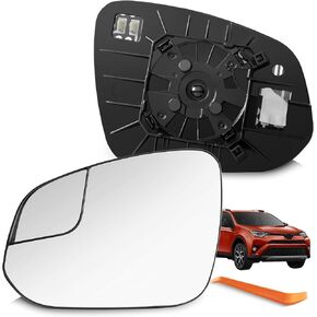Compatible with Toyota RAV4 Passenger Side Mirror Glass 2016 2017 2018 - Right Side Replacement View Mirror, Heated Chrome Convex Mirror with Backing Plate and Rear Holder