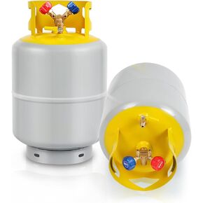 Recovery Tank, Reusable Cylinder Can 30 lb HVAC Tank Reclaim Tank 1/4 SAE Y Valve Double Valve Gray Yellow Large Capacity without Float Switch (Upgraded)