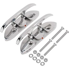 RealPlus Boat Foldable Cleat 316 Stainless Steel Flip-up Dock Cleat with Fastener, Silver