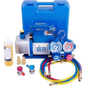 VIVOHOME 110V 1/4 HP 3.5 CFM Single Stage Rotary Vane Air Vacuum Pump and R134a AC Manifold Gauge Set Kit for HVAC Air Conditioning Refrigeration Recharging