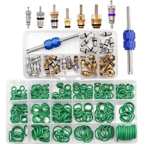 Taiss Car A/C Repair Kit 270PCS O-Ring Seals Kit + 40PCS A/C Valve Core Assortment with Remover Tool,R12 R134a Refrigeration Tire Valve Stem Cores,Car Air Conditioning Compressor Seals O-Ring