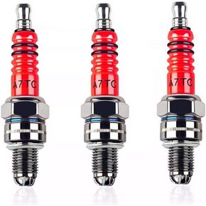 Mumaxun 3pcs Spark Plug A7TC, Triple Electrode for GY6 50 cc 70cc 90 cc 110cc 125 cc 150cc ATV Dirt Bikes Scooters & Kazuma Roketa Sunl Taotao Baja Redcat Honda CRF50 DAX