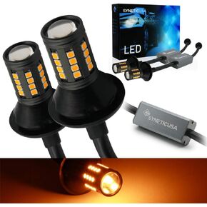 Syneticusa 3157 Error Free Canbus Ready Yellow/Amber LED Front/Rear Turn Signal Light Bulbs DRL Parking Lamp No Hyper Flash All in One With Built-In Resistors