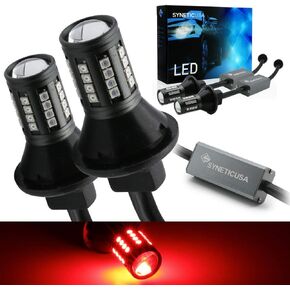 Syneticusa 7443 Error Free Canbus Ready Red LED Brake Parking Tail Stop Turn Signal Light Bulbs DRL Parking Lamp No Hyper Flash All in One With Built-In Resistors
