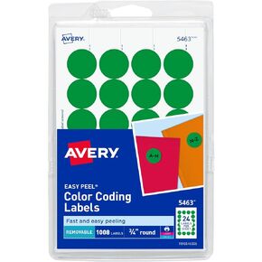 Avery Print/Write Self-Adhesive Removable Labels, 0.75 Inch Diameter, Green, 1008 per Pack (5463)