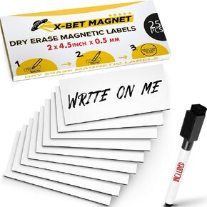 X-bet MAGNET Dry Erase Magnetic Labels 60 pcs 1x3 - Reusable Sticky Notes - Magnetic Notepads for Refrigerator - Dry Erase Magnetic Sheets - Blank Magnet Stickers - Used for Whiteboard, Classroom