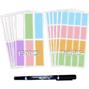 Assorted Colors Waterproof Removable Labels - 310PCS with Pen Daycare Bottles Adhesive Name Label Stickers for Baby Kids School Supplies,Water Bottles,Home Storage Spice Bottles