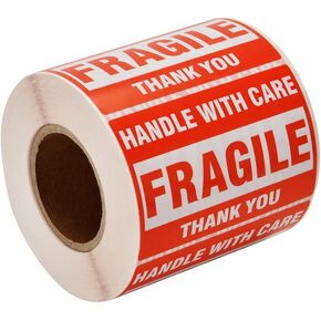 Immuson Warning Fragile Tape, 3" X 2" Fragile Handle with Care Warning Stickers for Shipping and Packing,500 Labels Per Roll (1 Roll)