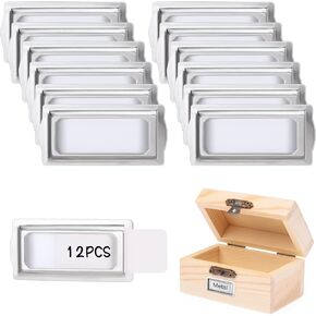 12 Pcs Self Adhesive Metal Bookplates for Books Card Horizontal Clip Label Holders Metal Drawer Tag Silver Label Plate for Office Library Book File Cabinet Drawer Tag Teacher School Classroom