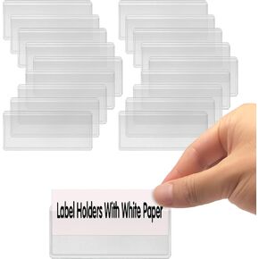 Self Adhesive Label Holders, ELEMGULY 104 Pack Adhesive Shelf Tag Shelf Label Holder Clear Pocket Holder with Paper for Supermarket, Bookshelf, Kitchen (2 x 1 Inch)