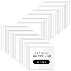 Glenmal 50 قطعة ذاتية اللصق جيوب بطاقات الفهرس 3.5 × 3.5 بوصة حامل ملصقات شفاف وأكمام صور بلاستيكية مربعة جيوب حامل للمكتبة المدرسية والمكتب المنزلي وصندوق تخزين ملصقات الأعمال