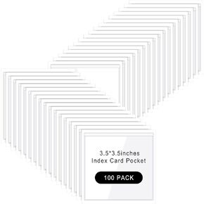 Glenmal 50 Pcs Self Adhesive Index Card Pockets 3.5 x 3.5 in Clear Label Holder Plastic Photo Sleeves Square Label Pockets Holder for Library Office Home Business Storage Bin