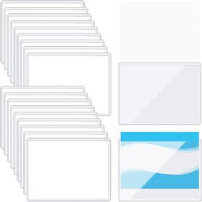 50 Pieces 3x4 inch Adhesive Plastic Pockets Sleeves with 50 Pieces White Insert Cards, Self Adhesive Clear Label Holder Index Card Pocket Sleeves Clear Plastic Sticky Labels Holders