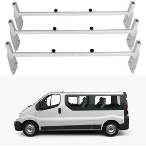 ECCPP Adjustable Van Ladder Rack Hightop 3 Bars Roof Rack fit for Chevy Express 2500 for Dodge for Ford E-250/350 for GMC Savana with Rain Gutters Heavy-Duty Steel Pickup Truck Ladder Rack