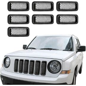 SQQP Front Grille Grill Mesh Insert Decoration Trim Cover Compatible with 2011-2016 Jeep Patriot, ABS Chrome 7pcs