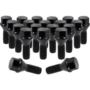 Wheel Accessories Parts 20 Pcs Lug Nut Set M12 x 1.25 12x1.25 Thread Acorn Seat Lug Bolts 17mm Hex 24mm Thread Length Black Lug Nuts for Jeep Renegade | Fiat 500 500X 500L | 2023+ Dodge Hornet