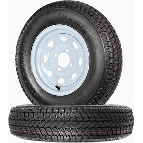 eCustomRim 2-Pack Trailer Tire On Rim ST175/80D13 LRC 4 Lug White Spoke Wheel - 2 Year Warranty w/Free Roadside