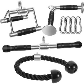 Tricep Press Down Cable Machine Attachment, LAT Pulldown Attachments, Home Gym Accessories, Double D Handle, V-Shaped Bar, Tricep Rope, Pull Down Straight Bar