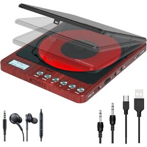 Portable CD Player with Headphones, Monodeal CW605 Compact Design CD Player with LCD Disply, Anti-Skip Personal CD Player for Car, Rechargeable CD Player for Music Audiobook Listening
