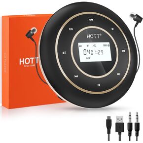 HOTT C105 Portable CD Player Bluetooth and FM Transmitter Rechargeable Compact CD Player with Touch Buttons Backlit Display Black
