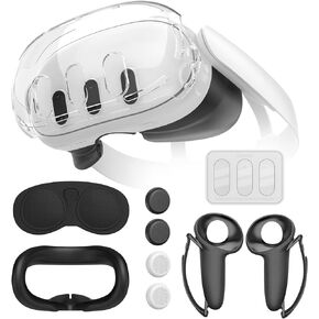 Protective Case for Meta Quest 3, TanReginal Accessories for Meta Quest 3, Impact and Scratch-Proof Case with 1 Headset Cover, 2 Controller Grip, 3 Camera Lens Tempered Glass, 4 Joystick Caps and More