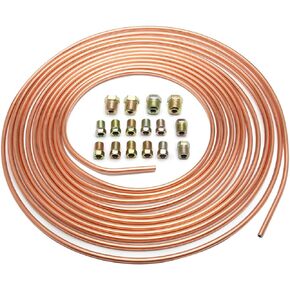 Brake Line Tubing Kit, 3/16" Brake Line with 16 Pipe Fittings Nuts, 25 Ft Zinc Coated Copper Flexible Brake Tube, Vehicle Universal Brake Line Tubing Kit Replacement Car Accessories