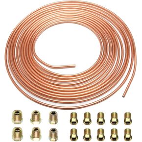 Car Brake Line Tubing Kit, 25 Ft. of 3/16 Copper Zinc-Coated Flexible Tube with 16 Inverted Flare Fittings, Auto Brake Line Replacement Tubing Coil for Hydraulic Fuel Transmission in Kuwait