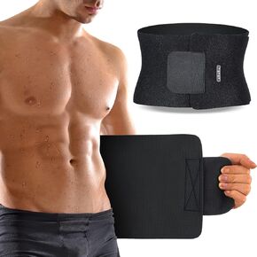 Ohuhu Waist Trimmer, Adjustable Neoprene Ab Trainer Belt for Back Support, Sweat Band Waist Trainer for Training & Workouts, Sweat Enhancer, Fits Up to 44 Inches for Men & Women Black (Large)