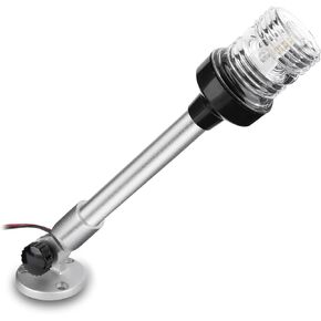 LYCAEA 12 inch 3 Nautical Mile Navigation Anchor Lights All Round 360° White LED With Aluminum Base and Tube, Extra LED Bulb Included, 12-24V