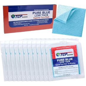 TCP Global - Pure Blue Low Tack Superior Tack Cloths - Tack Rags (Box of 12) - Automotive Car Painters Professional Grade - Removes Dust, Sanding Particles, Cleans Surfaces - Wax and Silicone Free
