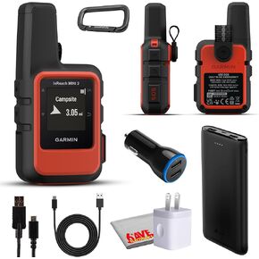 Garmin inReach Mini 2 Satellite Communicator, Lightweight Compact Rugged Design, Portable GPS Handheld for Hiking, Two-Way Text Messaging Device Bundle with Accessoires (Flame Red)
